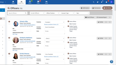 Officers management page interface