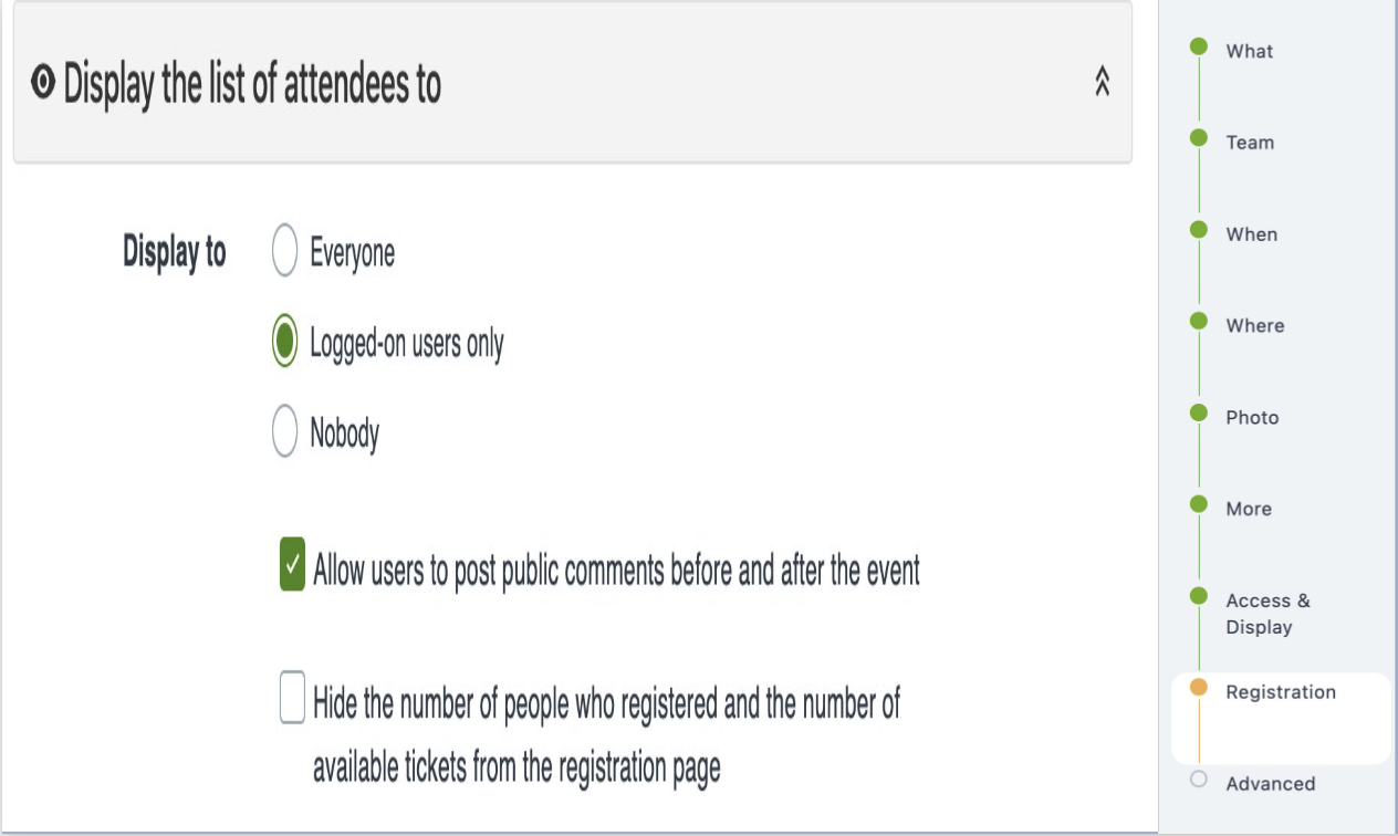 Attendee list display options