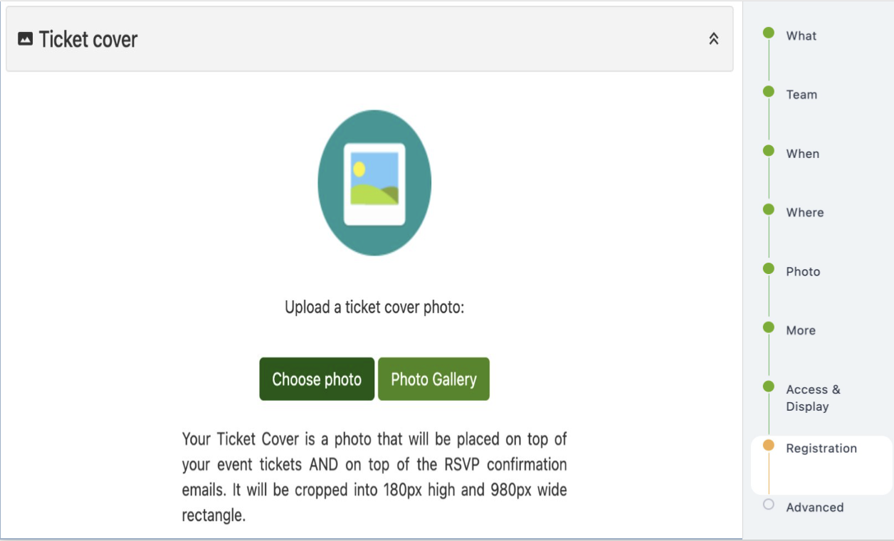 Ticket cover photo upload option