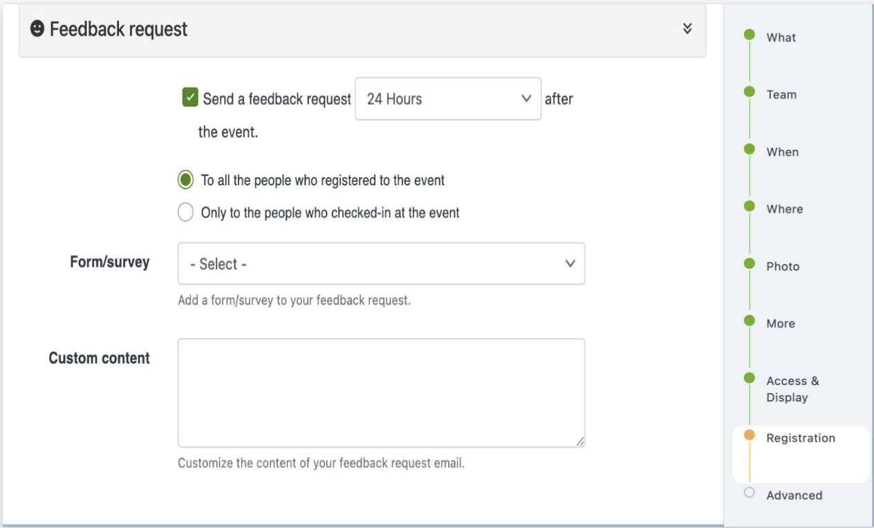 Feedback request settings and customization