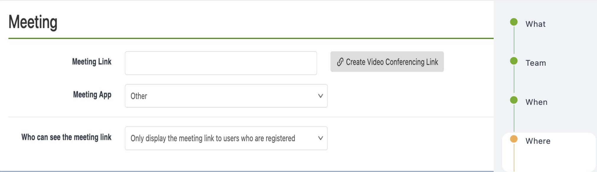 Meeting link settings for online events
