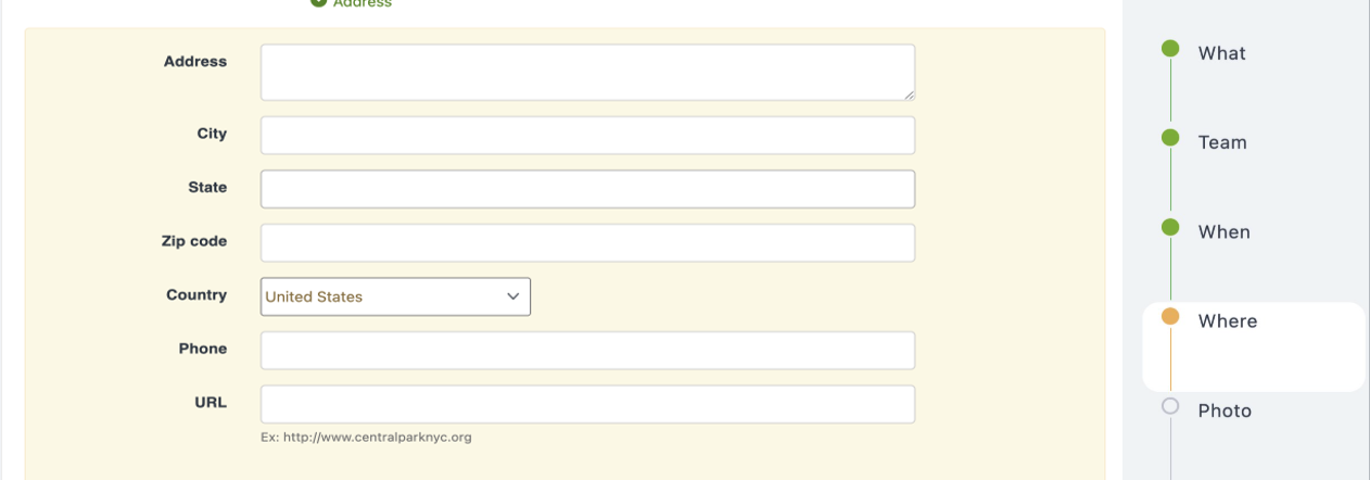 Address and URL fields for event location