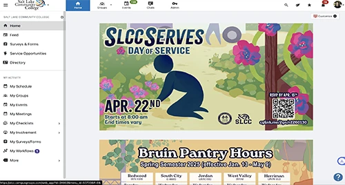 Screenshot of the Campus Groups platform interface, displaying navigation menus and user interface elements to guide students through the system.