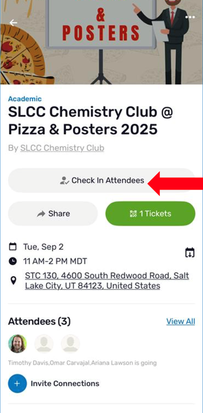 Check-in attendees button