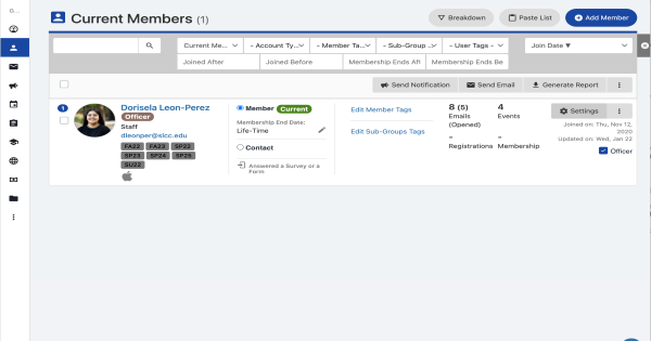 Current members page interface
