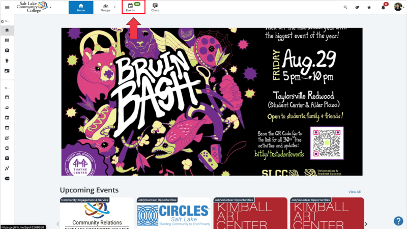Event tab at the top of home page