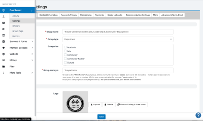 Group page settings interface