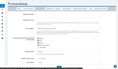 Access and Privacy settings