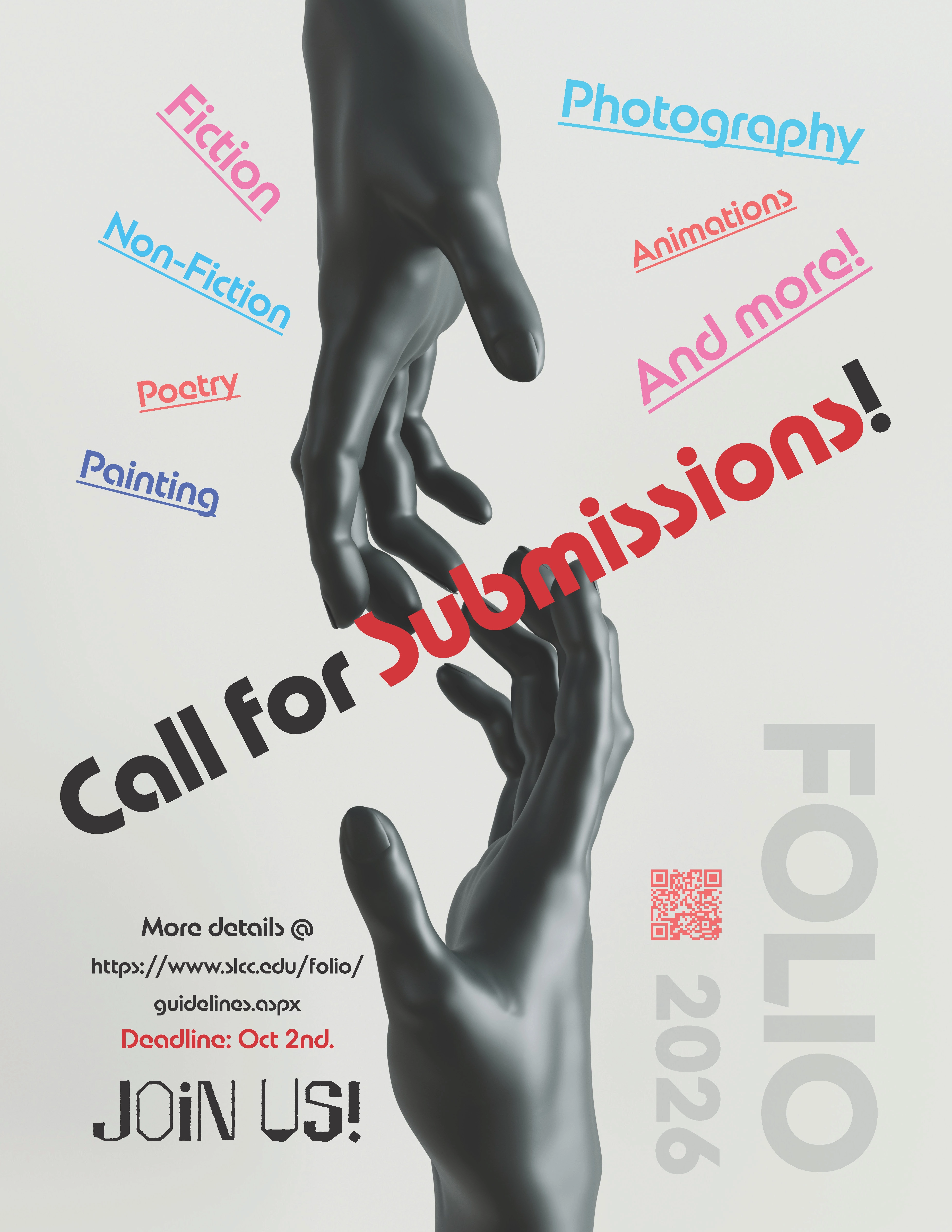 Flyer with text: "Call for submissions! Deadline: October 2".