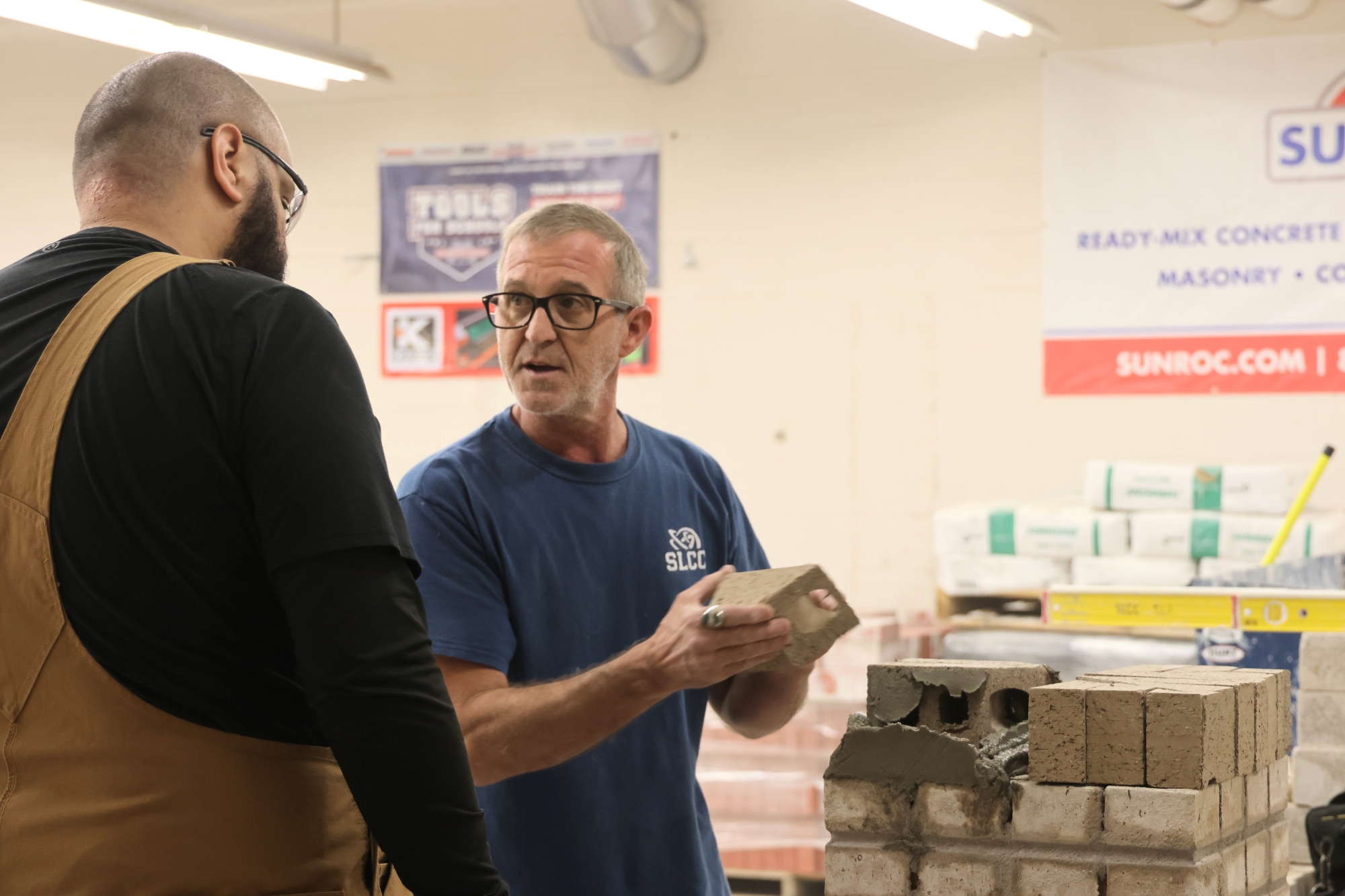 Deric Yoakam teaching masonry at SLCC