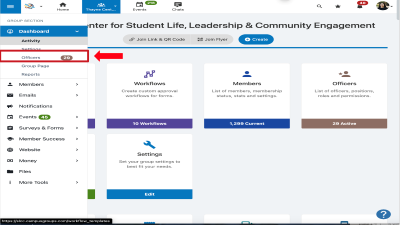 Click Dashboard dropdown and select Officers