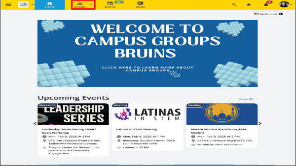 Home page with Groups Tab highlighted