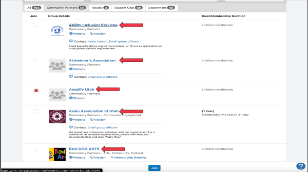 Community partner detail page with contact information