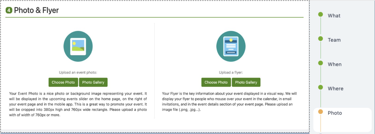 Photo and flyer upload section