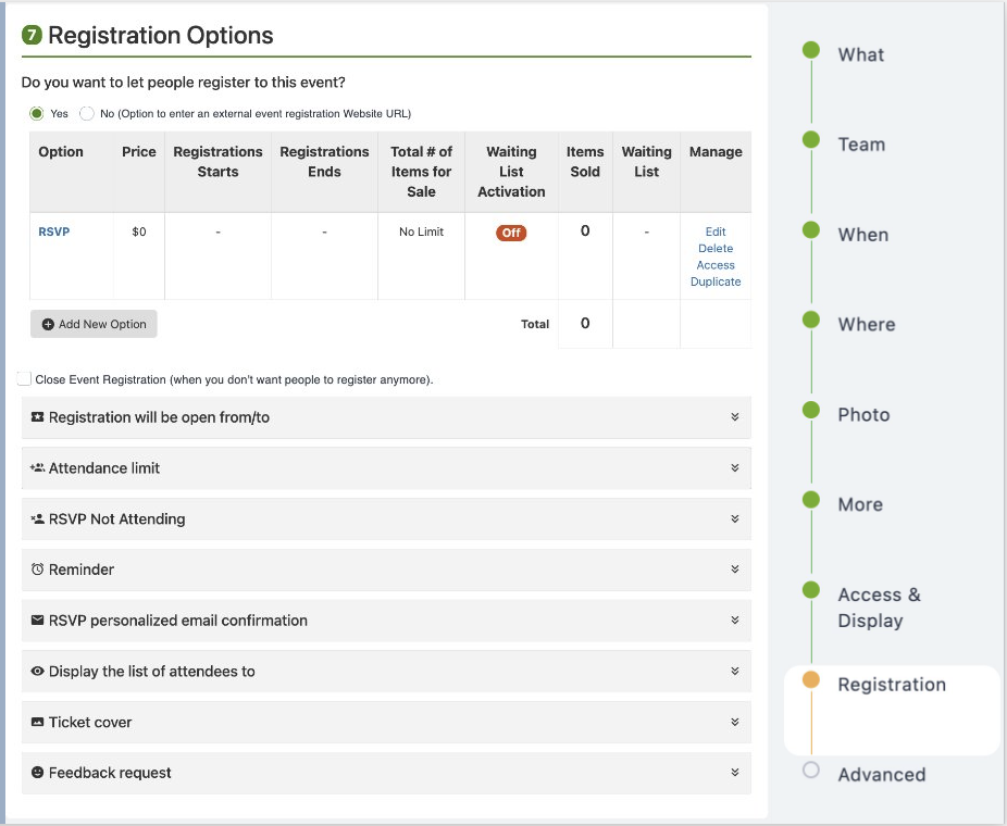 Registration options overview