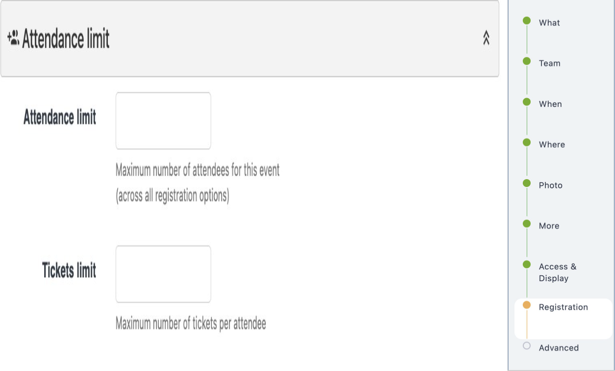 Attendance and ticket limit settings