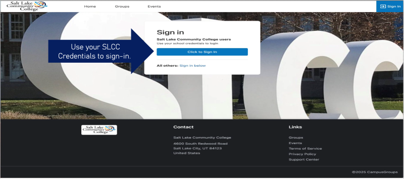 Arrow pointing to sign-in button on login screen