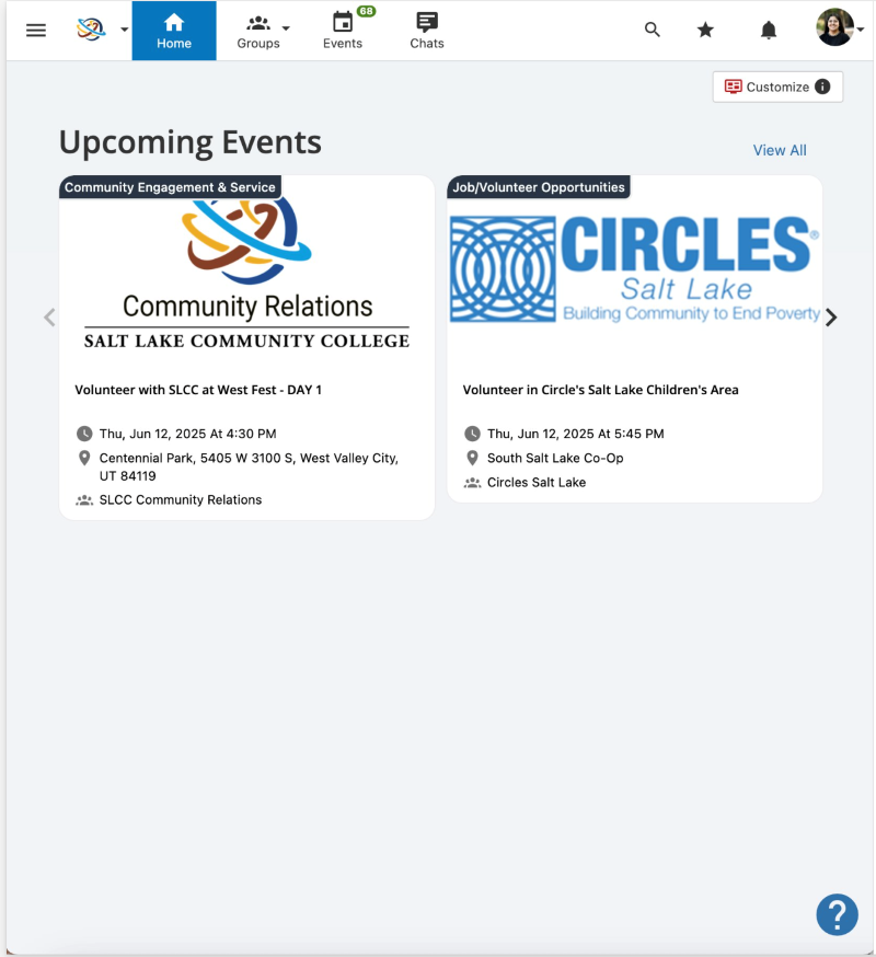 After successful login, you will be redirected to the Campus Groups home page.