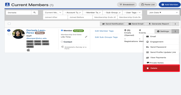 Select delete from dropdown menu