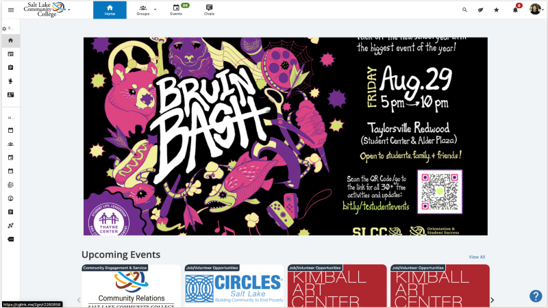 Pointer to Events tab on navigation bar within Campus Groups