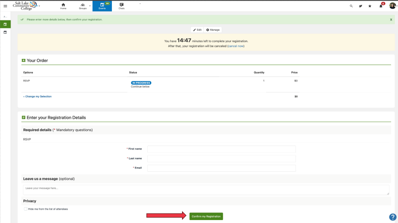 Confirm my registration button