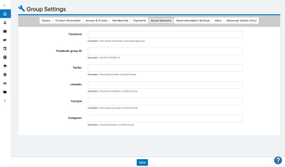 Social Networks settings