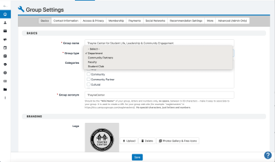 Basics settings section