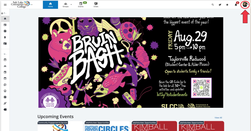 Event tab at the top of home page