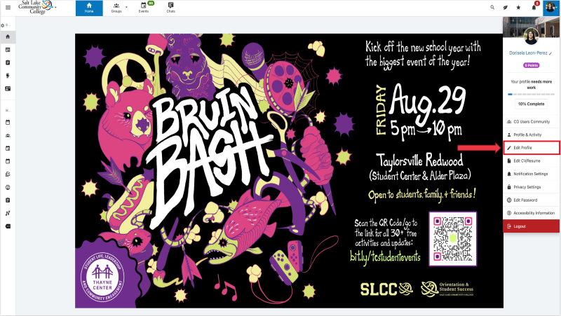 Event page showing all upcoming events