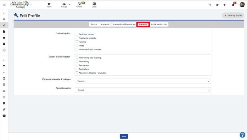 Registration page with required information fields